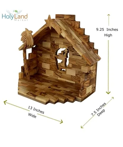 Olive Wood Nativity Set with Folding Stable, 14 Pieces