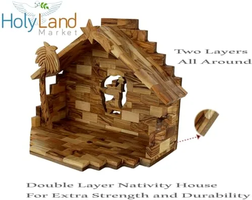 Olive Wood Nativity Set with Folding Stable, 14 Pieces view 2