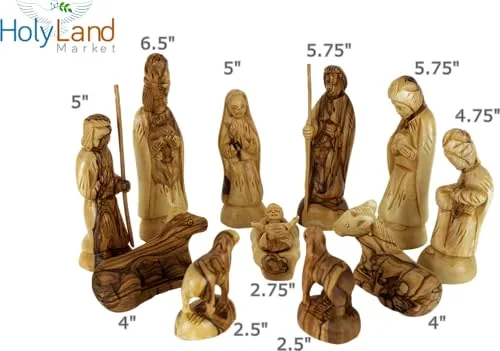 Olive Wood Nativity Set with Folding Stable, 14 Pieces view 3