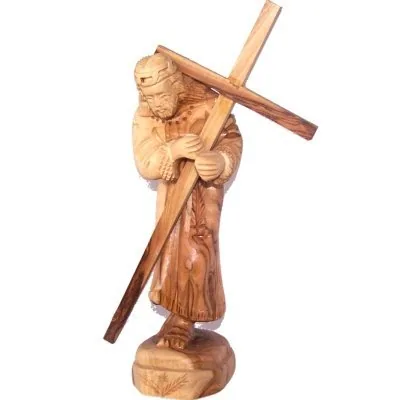 Jesus Carrying the Cross Olive Wood Statue, 10 Inch
