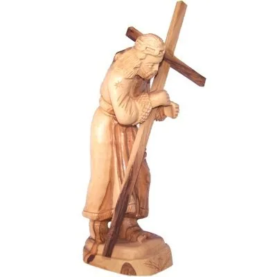 Jesus Carrying the Cross Olive Wood Statue, 10 Inch view 2
