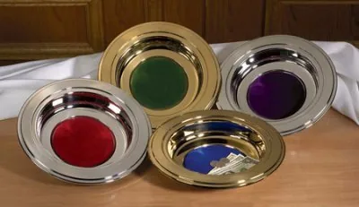 Autom Brass Tone Offering Plate with Purple Felt