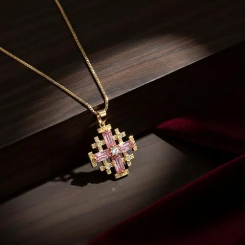 Gold-Plated Jerusalem Cross Pendant, 20 Inch Chain