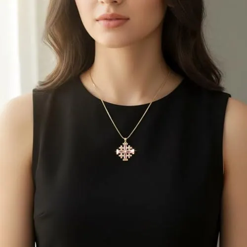 Gold-Plated Jerusalem Cross Pendant, 20 Inch Chain view 2