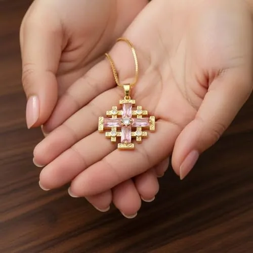 Gold-Plated Jerusalem Cross Pendant, 20 Inch Chain view 3