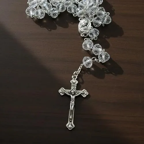 Clear Crystal Bead Communion Rosary, 21 Inch view 2