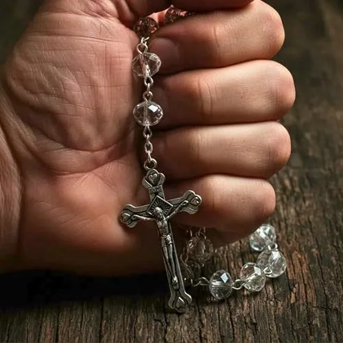 Clear Crystal Bead Communion Rosary, 21 Inch view 5