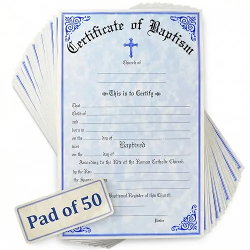 Catholic Baptism Certificates, Pad of 50