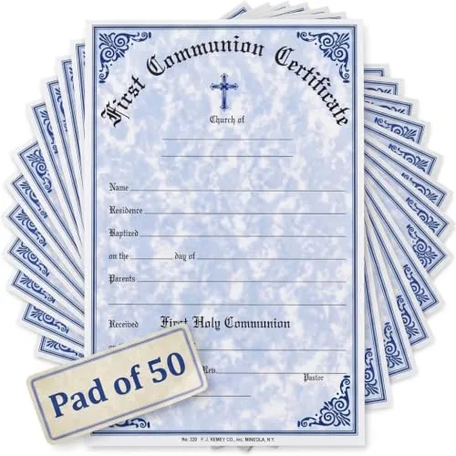 First Communion Certificates, Pad of 50