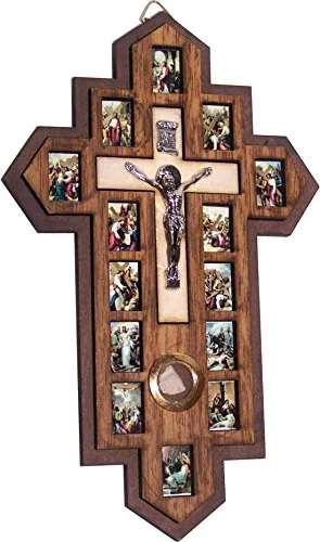 Three-Layer Olive Wood Crucifix with 14 Stations view 3