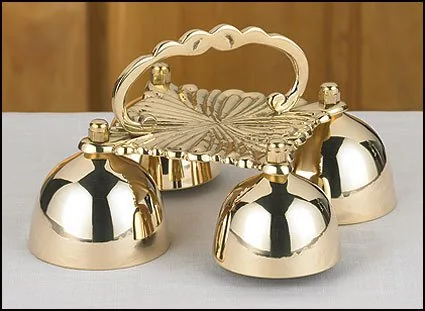 Autom 4-Cup Sacristy Bell with Handle, Silver Tone