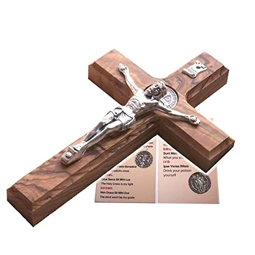 St. Benedict Olive Wood Wall Crucifix, 15 Inch