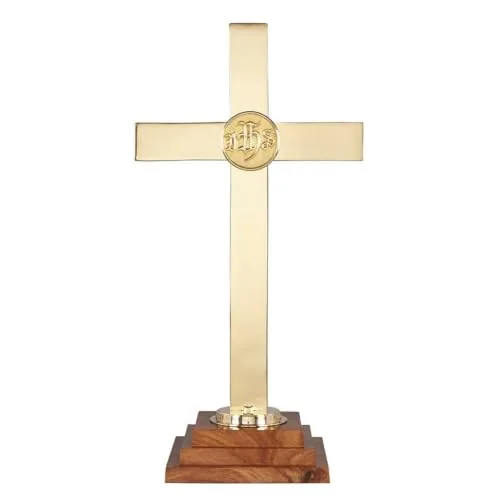 Sudbury IHS Brass Altar Cross on Hardwood Base, 24 in
