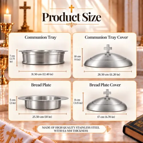 Mayur Satin Stainless Communion Set, 2 Trays and Bread Plate view 6