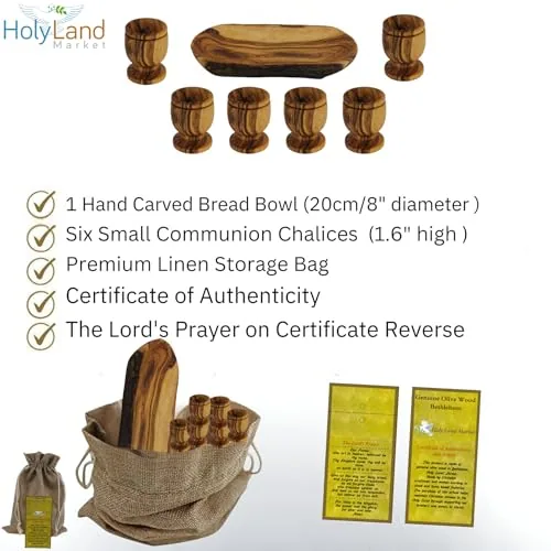 Olive Wood Communion Set, Oval Bowl and Six Cups view 3