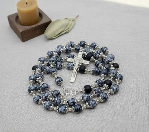 Black Agate Rosary with St. Benedict Medal view 2
