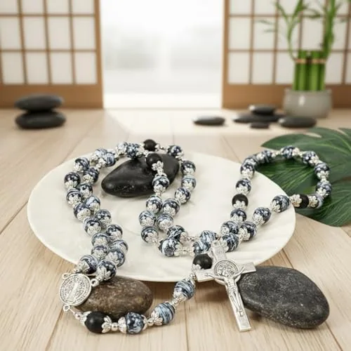 Black Agate Rosary with St. Benedict Medal view 3