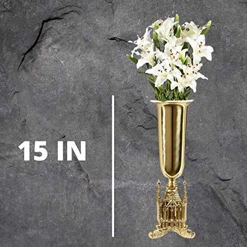 San Pietro Solid Brass Altar Flower Vase, 15 in