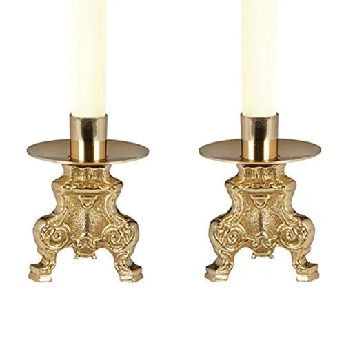 Small Brass Altar Candlestick Holders, 7/8 in Socket (2)