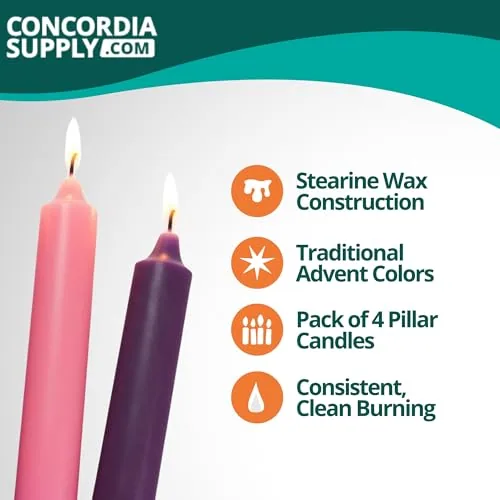 Concordia Stearin Advent Tapers, 12 x 1 1/2 in, Set of 4