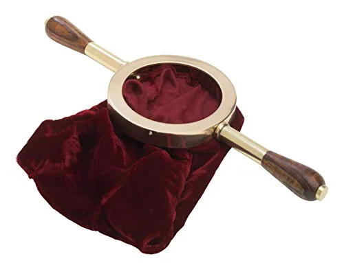MaMeMi Velvet Offering Bag with Brass Rim and Wood Handle view 2