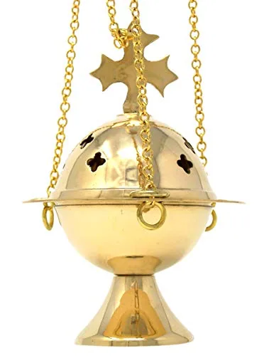 Needzo Small Brass Cross Design Thurible, 4 3/4 in