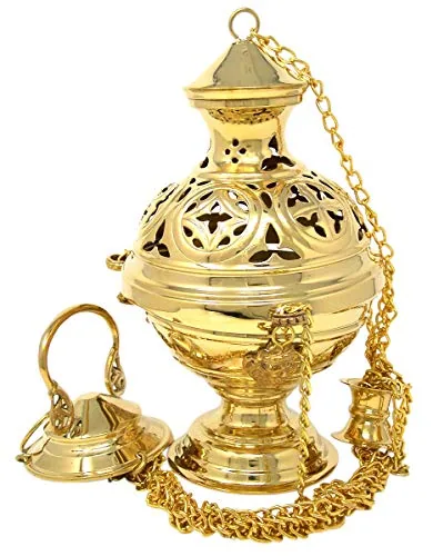 Needzo Polished Brass Censer with Boat and Spoon, 10 in view 2