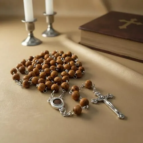 Nazareth Store Olive Wood Rosary with Holy Soil Medal view 3