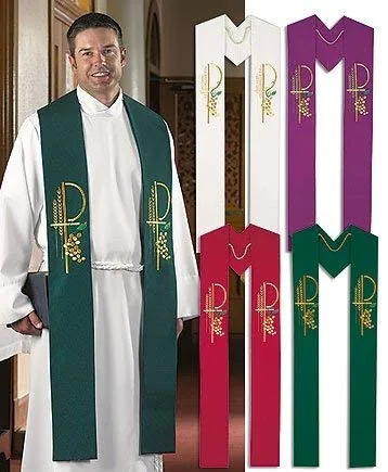 Christian Brands Embroidered Chi Rho Stole, White