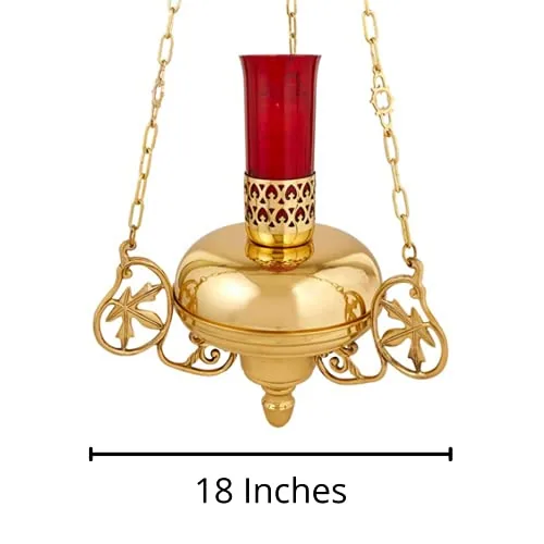Autom Large Brass Sanctuary Lamp with Red Globe, 18 in