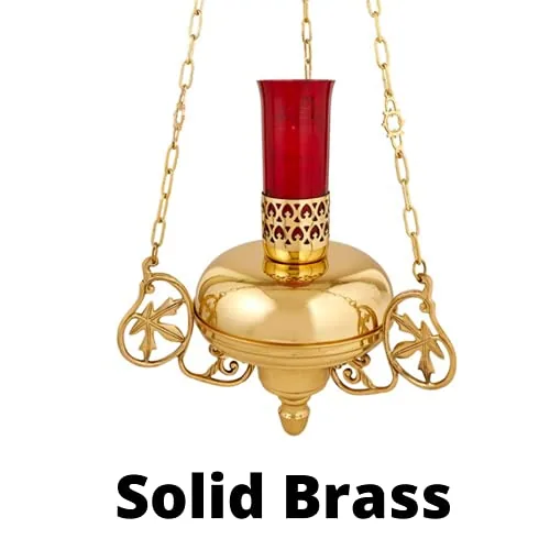 Autom Large Brass Sanctuary Lamp with Red Globe, 18 in view 4