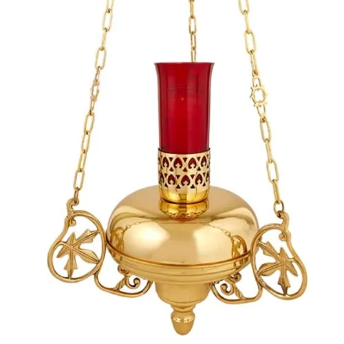 Autom Large Brass Sanctuary Lamp with Red Globe, 18 in view 5