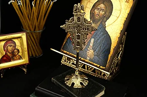 BlessedMart Byzantine Brass Standing Cross, 8.27 in view 4