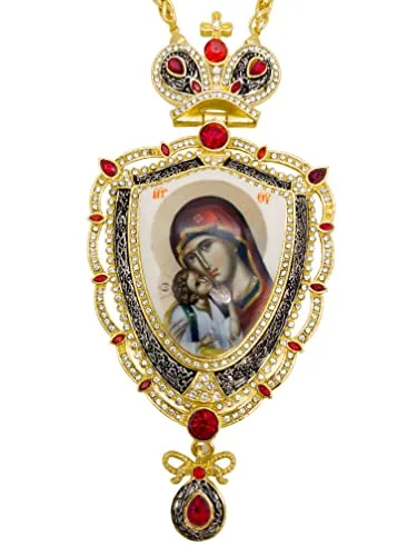 Holy Mary Pectoral Cross with Red Crystals