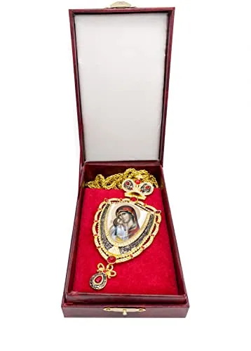 Holy Mary Pectoral Cross with Red Crystals view 5