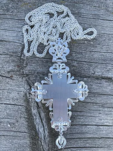 Silver-Plated Pectoral Cross with Green Stones view 5