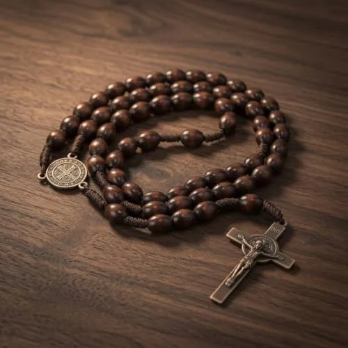 St. Benedict Dark Wood Bead Rosary