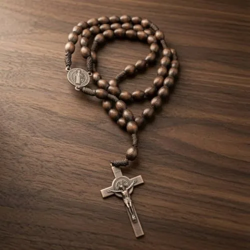 St. Benedict Dark Wood Bead Rosary view 3