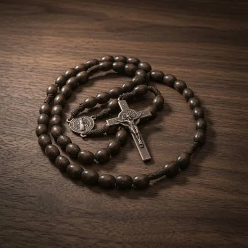 St. Benedict Dark Wood Bead Rosary view 4