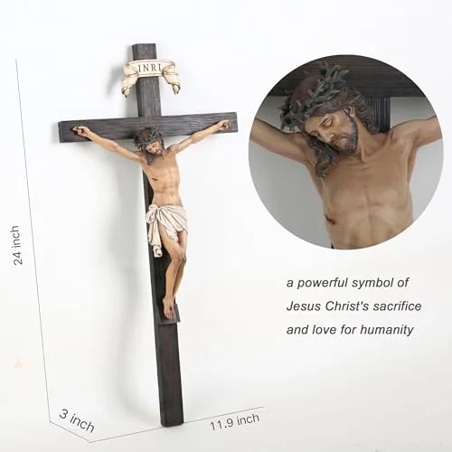 BC Catholic Wall Crucifix, 24 in Stone Resin
