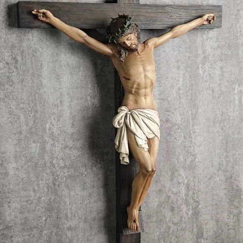 BC Catholic Wall Crucifix, 24 in Stone Resin view 2