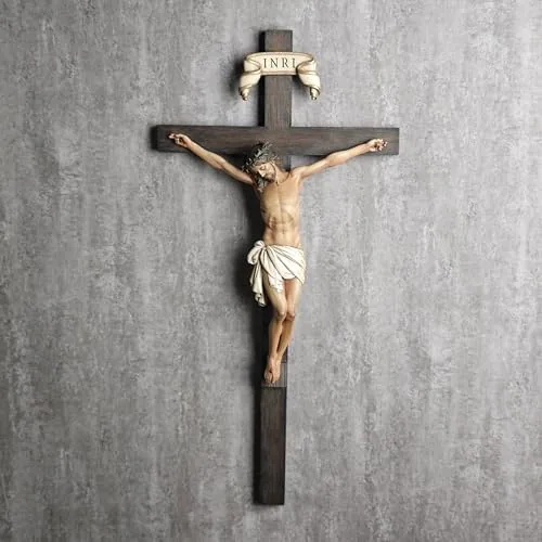 BC Catholic Wall Crucifix, 24 in Stone Resin view 5