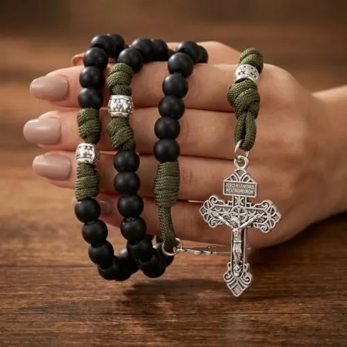 St. Michael Paracord Rosary, Black Beads view 3
