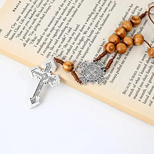 St. Benedict Car Mirror Rosary, Wood Beads view 4