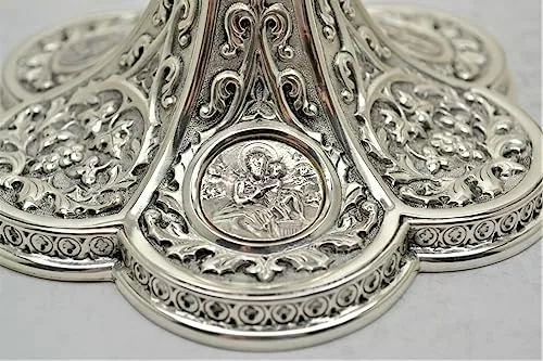 Gothic Silver Plated Chalice and Paten, Holy Family Panels view 3