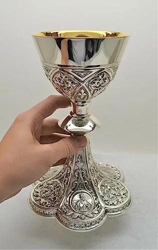 Gothic Silver Plated Chalice and Paten, Holy Family Panels view 5