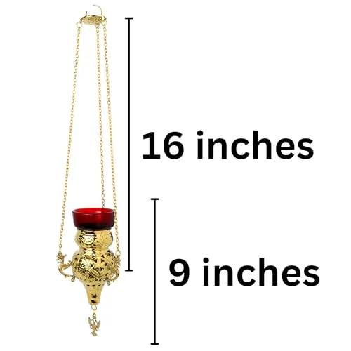 Needzo Brass Sanctuary Lamp with Red Glass, 16 in Chain view 2