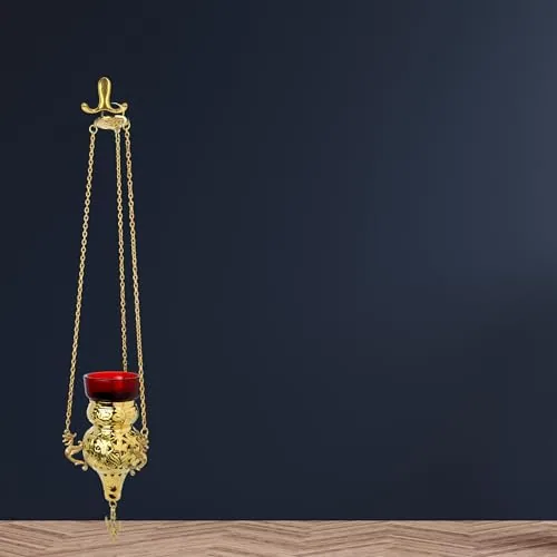 Needzo Brass Sanctuary Lamp with Red Glass, 16 in Chain view 3