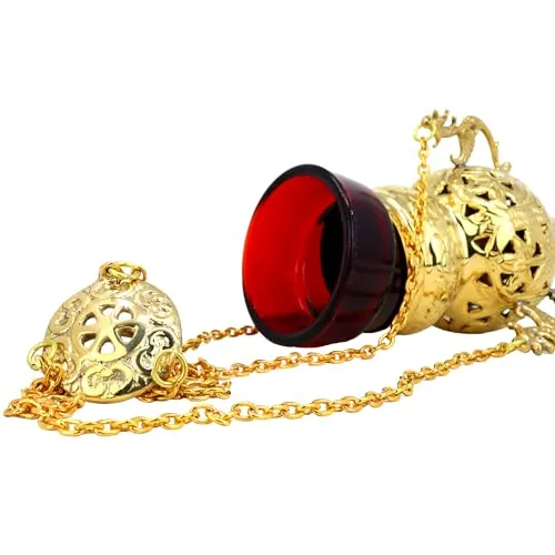 Needzo Brass Sanctuary Lamp with Red Glass, 16 in Chain view 5