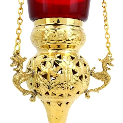 Needzo Brass Sanctuary Lamp with Red Glass, 16 in Chain view 6